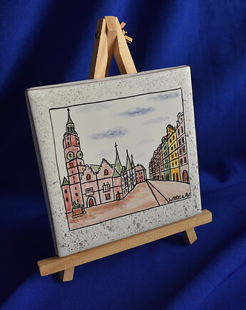 Kafel ręcznie malowany Wrocław Ratusz, Kobaltowa Sroka
