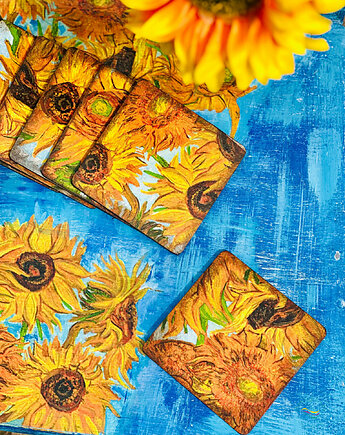 Podkładki pod kubki, dekoracja ze słonecznikami, sielskie, prezent, Monique Art