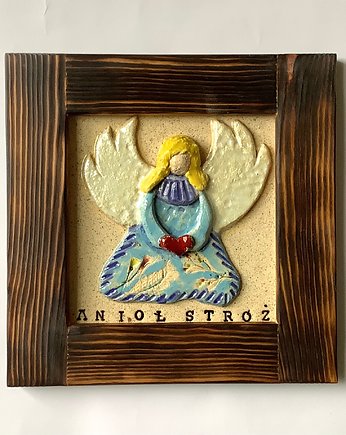 Anioł Stróż - dekor ceramiczny w ramce, Ceramystiq