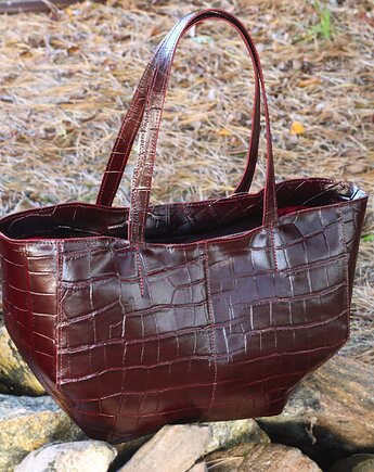 SHOPPER GINA M burgundowa śliwka CroCo GOLD, FABIOLA TOREBKI
