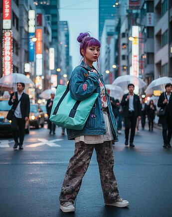 Torba LORTIDO miętowa, tote bag, shopperka z gumowymi detalami