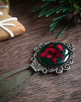 Zakładka z różą, zielona, Figa handmade accessories