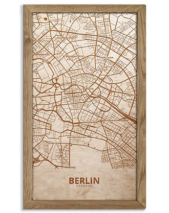 Drewniany obraz miasta - Berlin w dębowej ramie 20x30cm Orzech, Sikorkanet