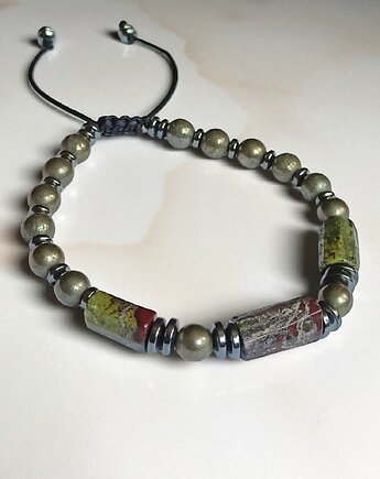 PREMIUM : jaspis smocza krew i piryt : długość regulowana, kaktusia