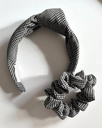 Wełniany zestaw opaska & scrunchie Black Check