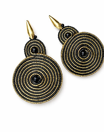 Czarno- złote spirale kolczyki soutache, Mró Soutache