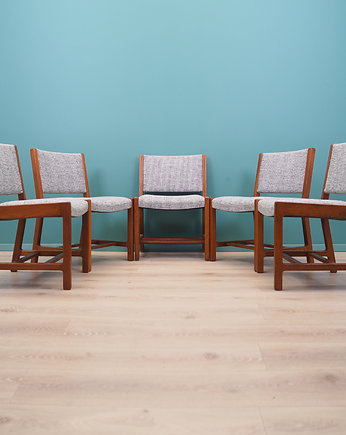 Komplet pięciu krzeseł tekowych, duński design, lata 70, produkcja: Dania, Przetwory design