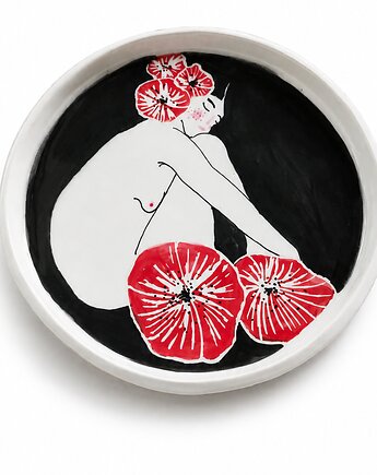 Talerz ceramiczny Kobieta i kwiaty , NOWdeco