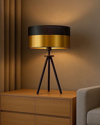 Czarno-złota lampa stołowa na trójnogu ALTA GLAM w stylu glamour, LYSNE