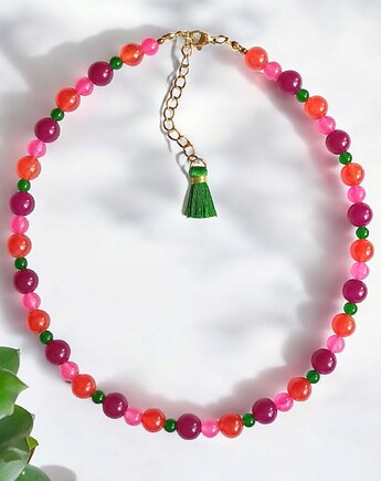 Choker : summer fruits : kolorowy jadeit : choker z kamieni, kaktusia