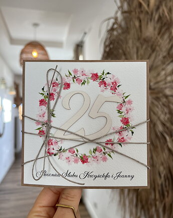 Ręcznie robiona kartka z okazji 25. rocznicy ślubu - personalizowana, sorte