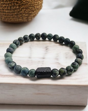 Damska : jaspis & turmalin : ochronna bransoletka, kaktusia