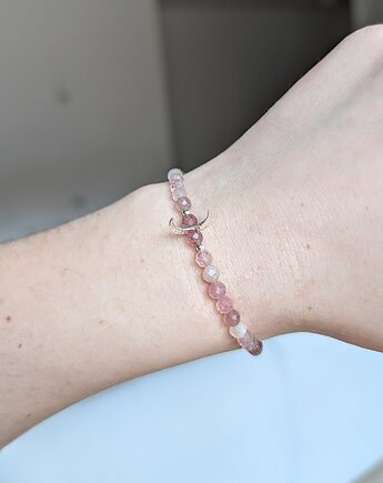 Różowa bransoletka - kwarc truskawkowy i srebrny księżyc, Moui