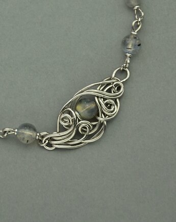 Bransoletka regulowana złoty 2 labradoryt wire wrapping, Agata Rozanska