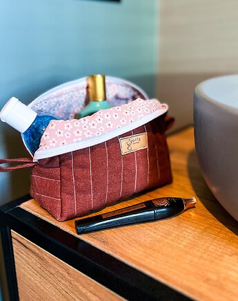 Lniana kosmetyczka box z kwiatową podszewką, gucialoveskids