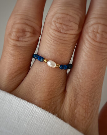 Pierścionek elastyczny lapis lazuli perła naturalna, Bring Biżuteria