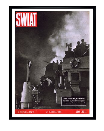 Plakat Oprawiona okładka czasopisma ŚWIAT z 1956 r ORP "Błyskawica", aut. W. ..., RiskyWalls