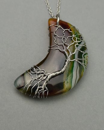 Wisiorek księżyc agat drzewo życia wire wrapping, Agata Rozanska
