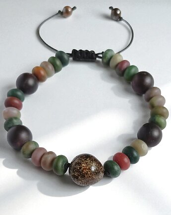 BURSZTYN - unikatowa bransoletka S-L : Agat, granat, kaktusia