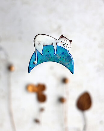 Broszka malowana "Sny na Ksi臋偶ycu", Black Cat