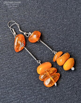 Oryginalne kolczyki z bursztynów bałtyckich mlecznego i koniakowego Prezent, Galeria Limart