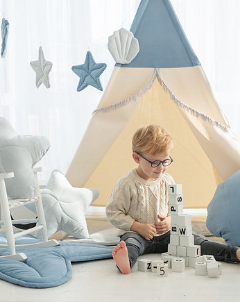 Namiot tipi Blue Sea, błękitne tipi z matą i poduszką, OKAZJE - Prezent na Baby shower