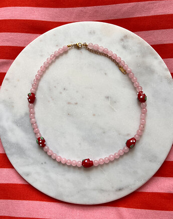 Różowy kwarc i czerwone truskawki, Juicy Beads