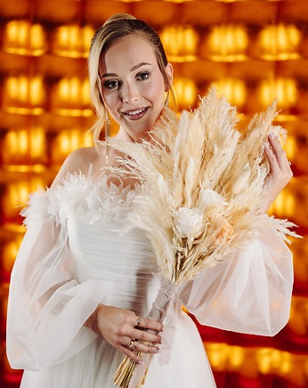 Bukiet ślubny boho - trawy pampasowe i róże, BohoSuszki