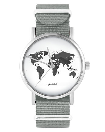 Zegarek - Mapa świata 2 - szary, nato, OKAZJE - Prezent na Wieczór kawalerski