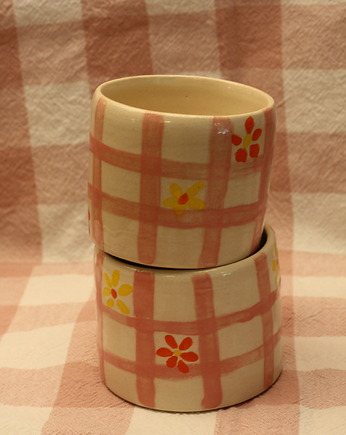 Czarka w kratkę i kwiatki. Ceramika ręcznie robiona, Lvvia ceramics