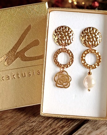Asymetryczne kolczyki z perłą : wyjątkowy prezent PREMIUM, kaktusia