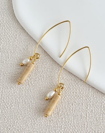 Długie kolczyki pozłacane z jaspisem i perłą, Laoni