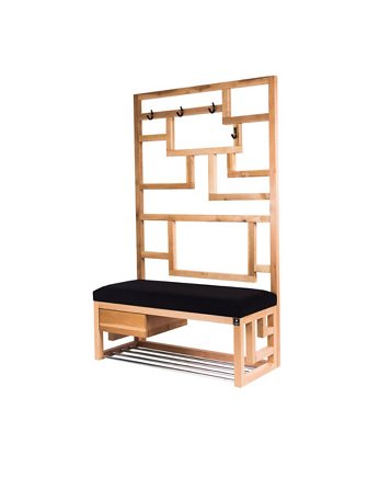 Ławka Szafka Pufa Tapicerowana Siedzisko Gładkie Czarny Wieszak LGS-66, EMRA WOOD DESIGN