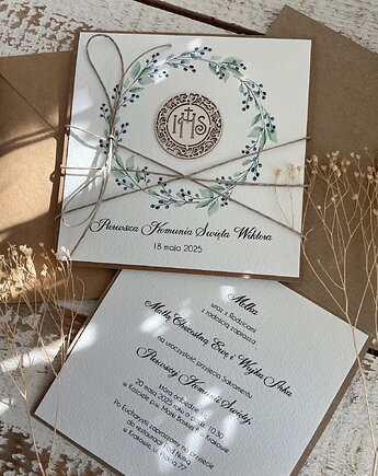 Najpiękniejsze oryginalne rustykalne zaproszenia na komunię - komunijne ręczn, sorte