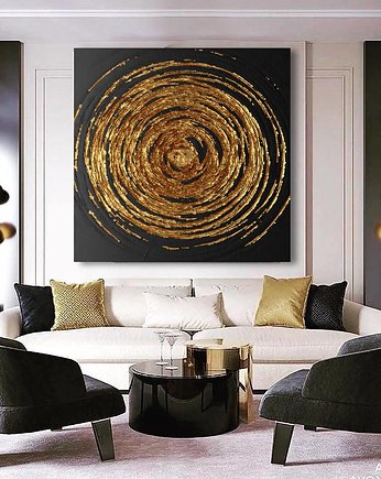 Obrazy do salonu Wielki format 120x120cm czarno złota struktura, art and texture