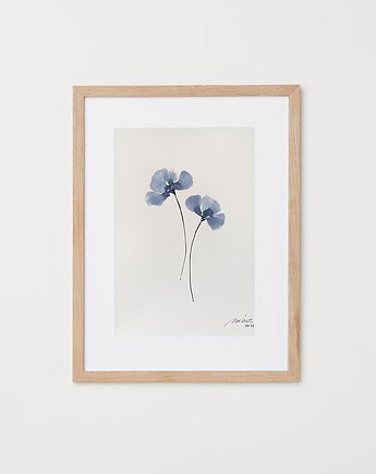 Niebieskie kwiaty/  A4 obraz akwarela, Śmiała Sztuka