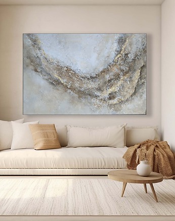 Ręcznie malowany, obraz strukturalny Garden BEŻ XXL Duży obraz, Diana Abstract Art