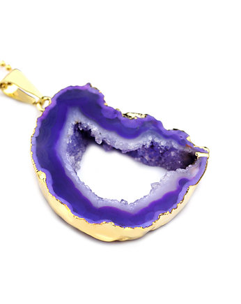 Colare Agat Plaster Fioletowy złoto, Brazi Druse Jewelry