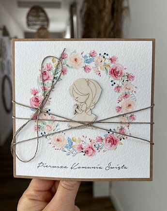 Wyjątkowa kartka komunijna ręcznie robiona pamiątka komunii, sorte