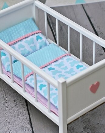 Duże drewniane łóżeczko dla lalki +pościel, AnemoneDream