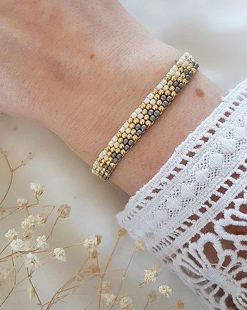 Bransoletka kremowo-szara, LEI handmade 