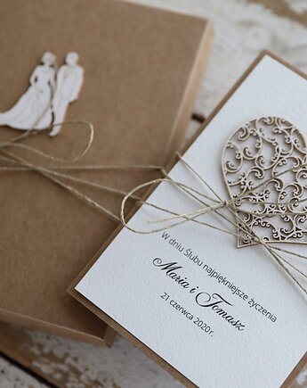 Oryginalna kartka ślubna ręcznie robiona serce z zawijaskami, sorte