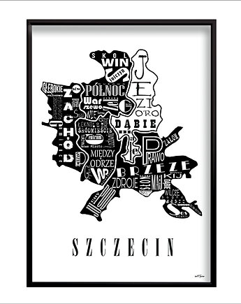 Mapa - SZCZECIN plakat czarno biały, Be ART