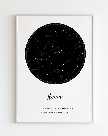 Personalizowany plakat mapa nieba bez ramy prezent, urodziny, rocznica, Sznurki i Patyki