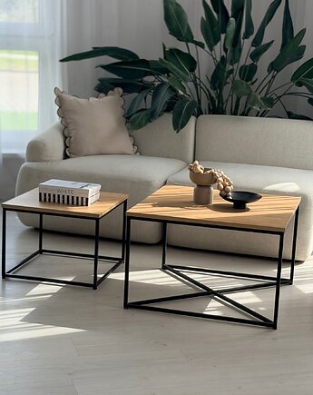 LITA - Komplet stolików na czarnych nogach - szybka wysyłka, Papierówka Simple form of furniture