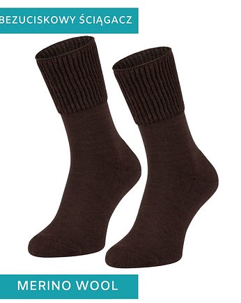 Bezuciskowe skarpety z MERINO WOOL brązowe, OKAZJE - Prezent na Wieczór kawalerski