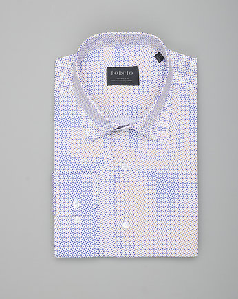 Wzorzysta koszula męska 00353 dł rękaw biały classic, OSOBY - Prezent dla taty