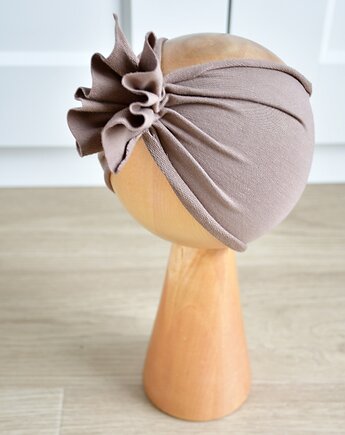 Opaska bawełniana niemowlęca SZEROKA turban kakaowy beż, FairyBows