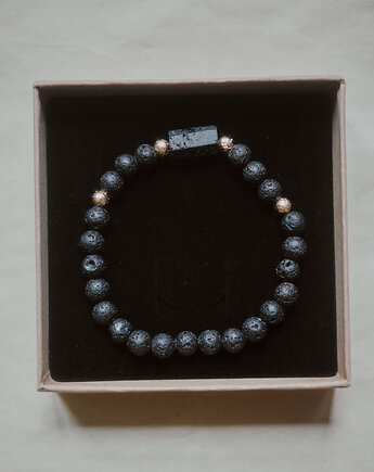 Męska bransoletka, turmalin i lawa wulkaniczna, Okruszek Biżuteria