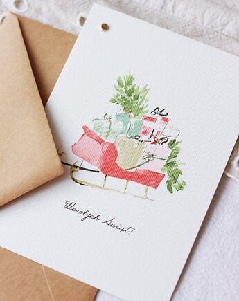 Delikatna kartka świąteczna "Sanie Mikołaja", papierkarnia